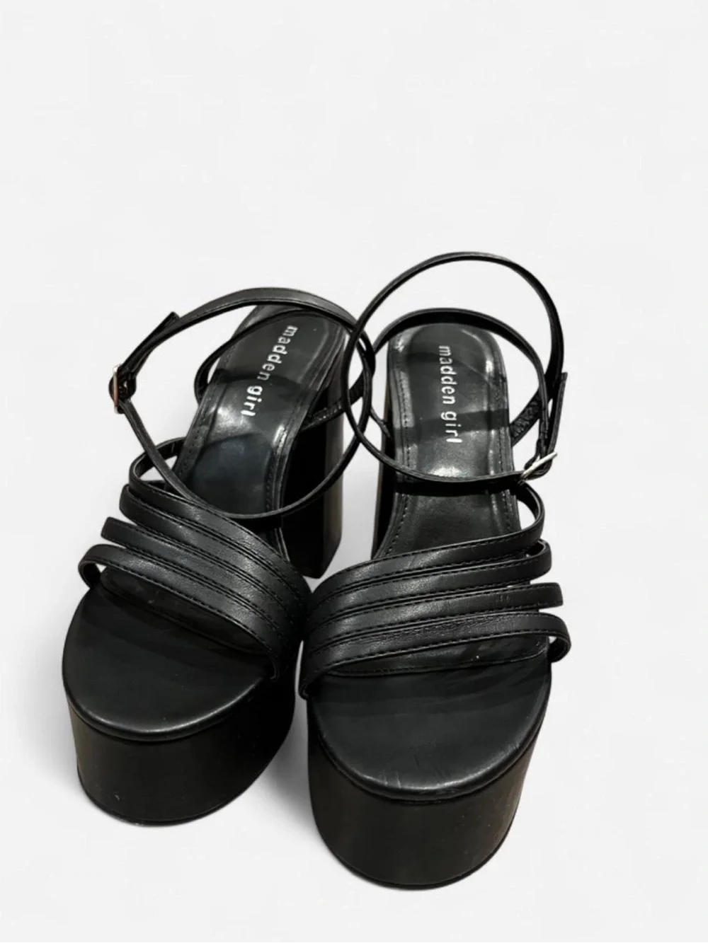 Madden Girl Black Strappy Platform Block Chunky Heels